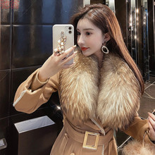 T8Y2023秋冬新款韩版可拆卸貉子毛领长款修身名媛呢子驼色大衣风