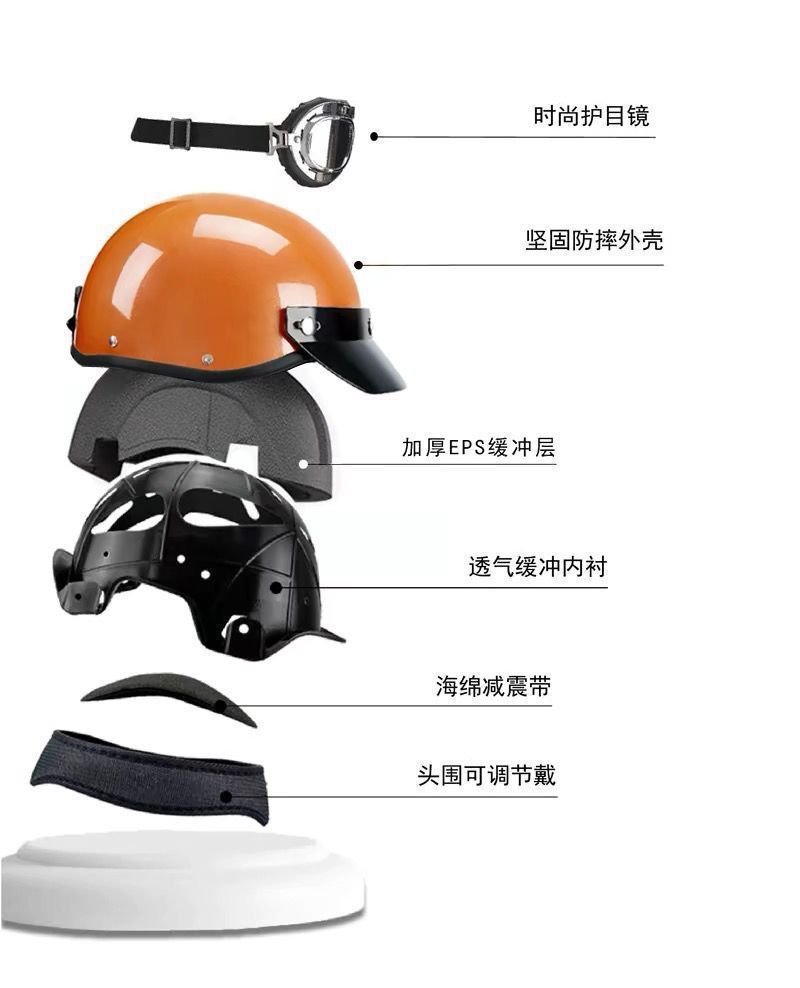 Electric Motorcycle Retro Harley Helmet 3C Half Helmet Summer Sunscreen UV Protection