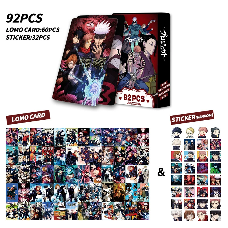 Набор карточек LOmo Jujutsu Kaisen, 92 шт., двухсторонние фото-карточки + наклейки