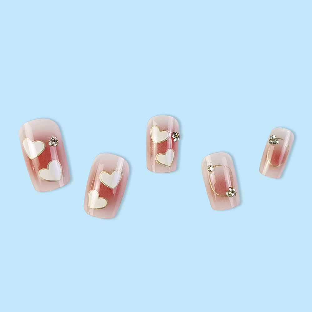 Venta caliente transfronteriza amor rubor con incrustaciones de diamantes manicura 24 piezas parche de uñas terminado armadura de vestir suave y linda de moda image 4