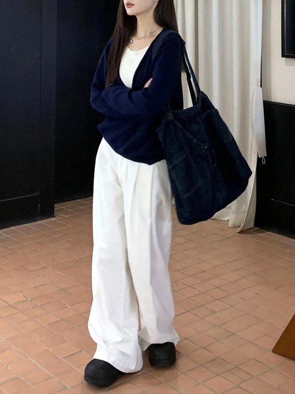 藏蓝假两件针织衫女秋冬季新款宽松高级慵懒风韩系毛衣长袖上衣|undefined