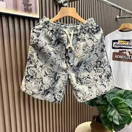 夏季新款提花设计感牛仔短裤男时尚百搭宽松青少年五分裤休闲裤子