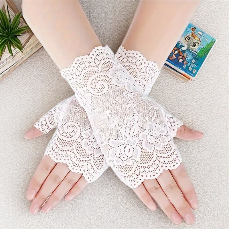 Women's Fingerless Short Sailor Dance Half-Finger Lace Gloves for Driving, Sun Protection, Uv Protection and Scar Covering Gloves