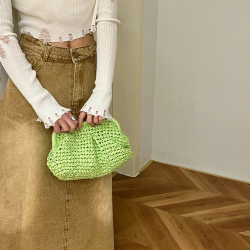 Niche design forest straw woven bag for women spring and summer  new fashion beach bag crossbody woven clip bag