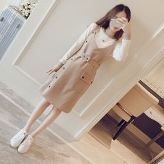 2025春秋新款韩版背带裙套装修身显瘦百搭中长款气质连衣裙两件套