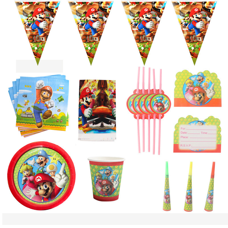 Mario tema Fiesta traje Mary cumpleaños de los niños decoración desechable partido plato de papel taza de papel