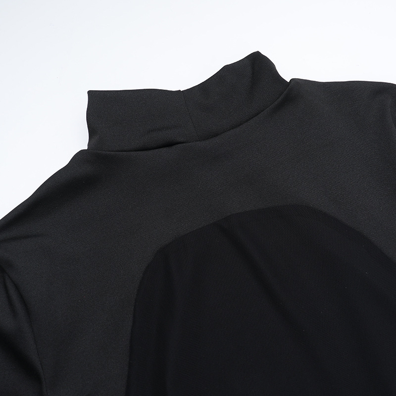 Autumn Socialite Elegant Sexy Mesh Slim Fit Stitching Small Turtleneck Dress Women