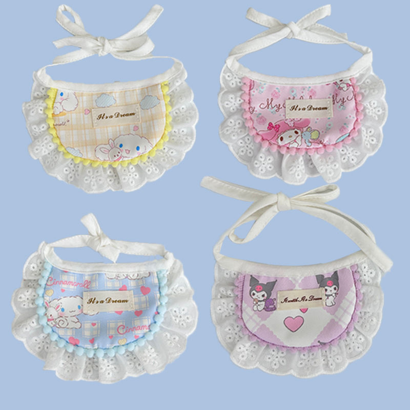 Pet bibs, cartoon animal designs, lace trim, drool bibs, cat neck scarves, dog bibs, pet accessories