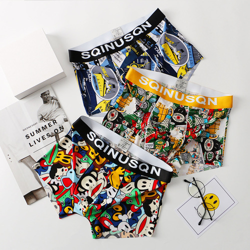 New ice silk cute and playful men's underwear sexy breathable boxer briefs thin printed boxer briefs top