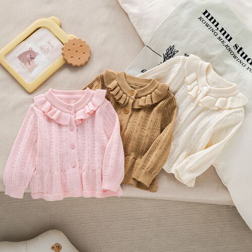 New Autumn/Winter Korean-style Three-color Girls' Knit Sweater for Infants and Babies, Warm and Versatile Top Coat, Wholesale
