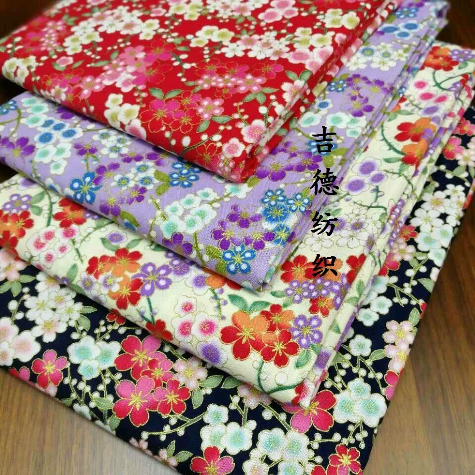 Ткань с золотом в японском стиле (вишневая слива) и хлопчатобумажная ткань с принтом в стиле