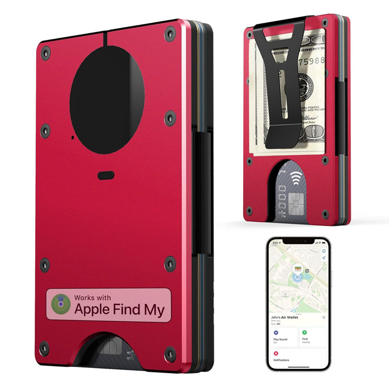 AirTag金属財布内蔵Airtagチップのシンプルな財布は、RFIDロック付きクレジットカードに対応しています