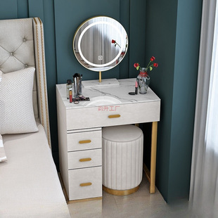 Mini Light Luxury Dressing Table with Storage Cabinet, Integrated Makeup Vanity for Small Bedroom, Durable, Trendy Ins-Style with Lights