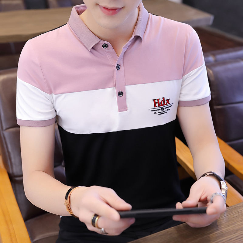 Verano nuevos hombres de manga corta Camiseta estilo coreano rayas solapa Polo camisa de moda juvenil de fondo camisa de los hombres top