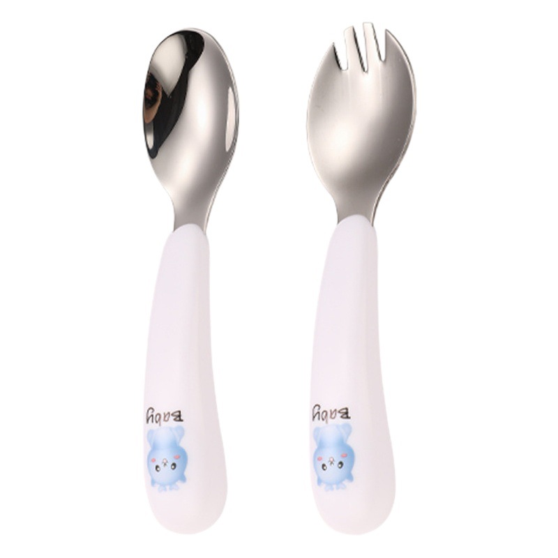 304 stainless steel cartoon children's tableware spoon Fork baby learning training spoon Fork cute portable set