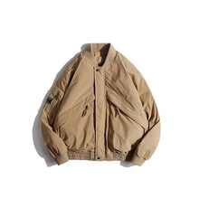 FORN3 2024冬季新款日系复古纯色立领羽绒飞行服潮流口袋外套男