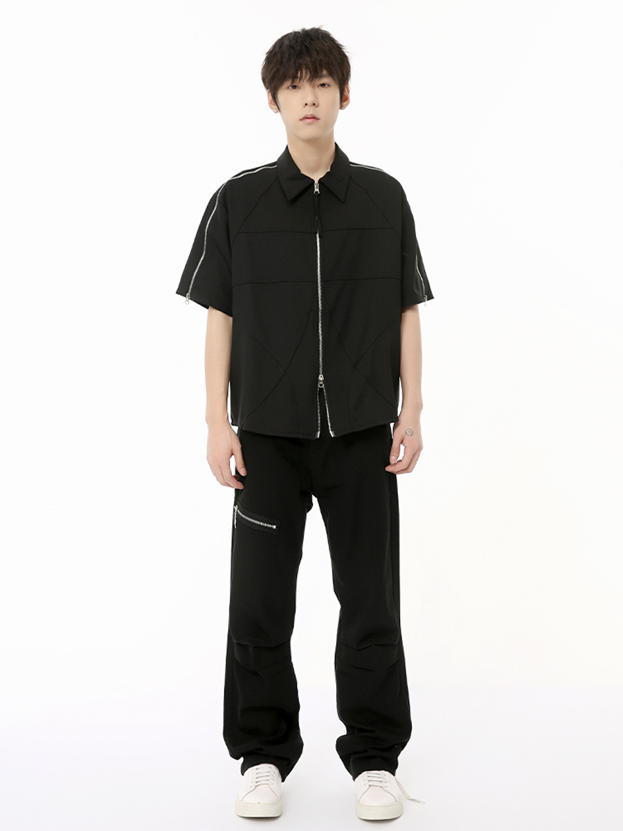 MTLCLOTHES Hombres| 2024 verano nuevos productos coreanos de alta calle zip empalme plegado diseño de pantalones de trabajo