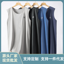 夏季新款男士睡衣背心纯棉无袖睡裙圆领简约休闲宽松可外穿家居服