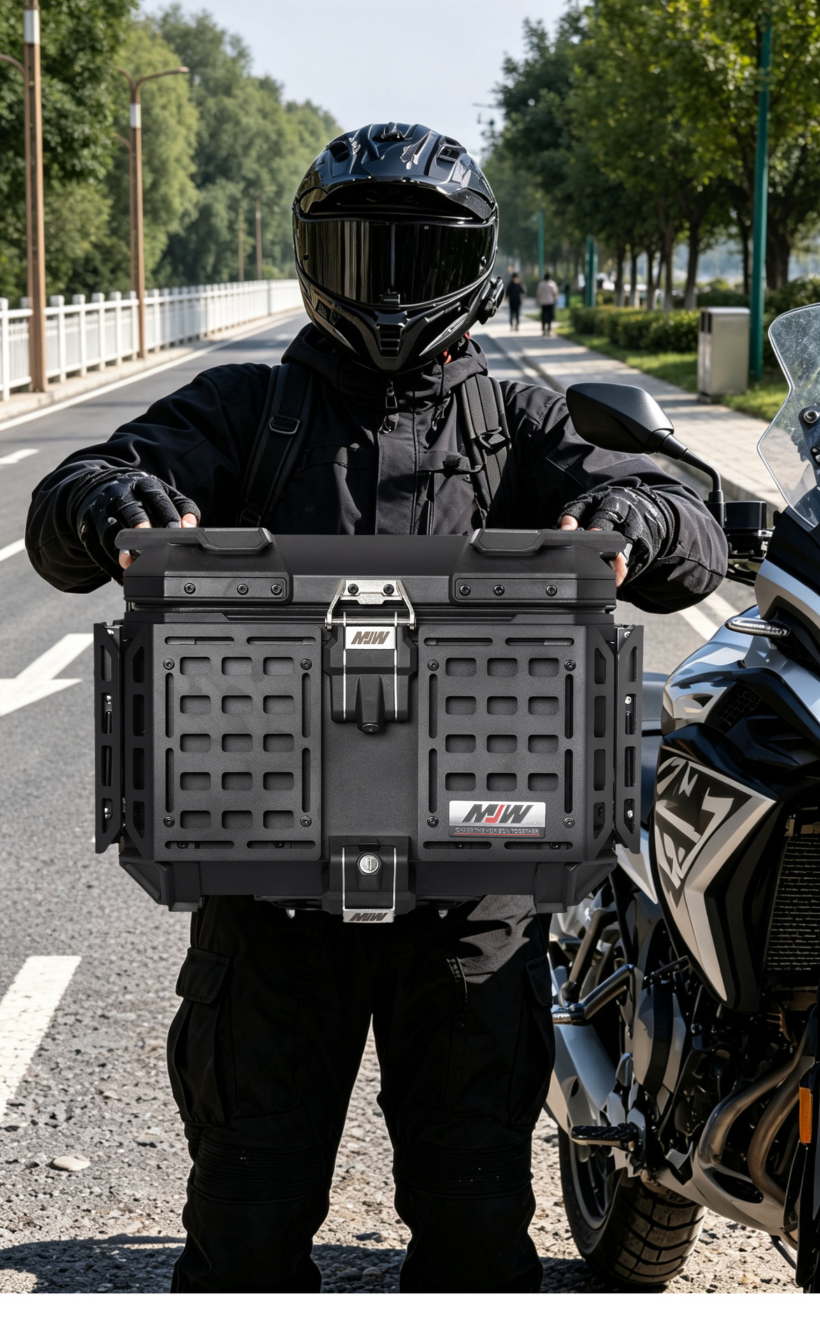 45L55L New Lock Bm Lock Motorcycle Aluminum Alloy Multifunctional Armored Tail Box Portable Perforated Board Trunk
