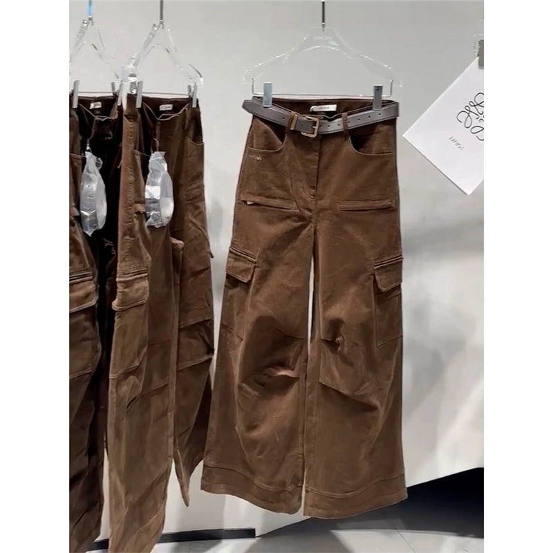 2971 Меляр маленький человек и широкие брюки коричневый повседневный прямой карман джинсовые брюки