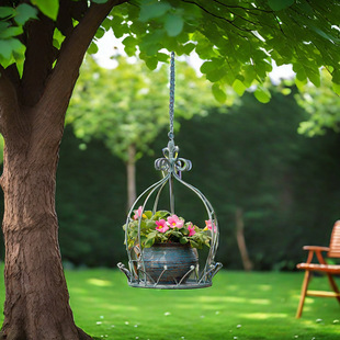 American Iron Pastoral Suspended Hanging Basket Outdoor Courtyard Old Balcony Garden Flower Pot Can Hang Flower Stand Wall Hanging Decoration