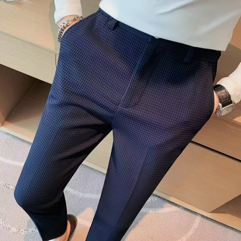秋冬商务休闲裤子韩版修身小脚裤男士条纹九分休闲西裤男长裤