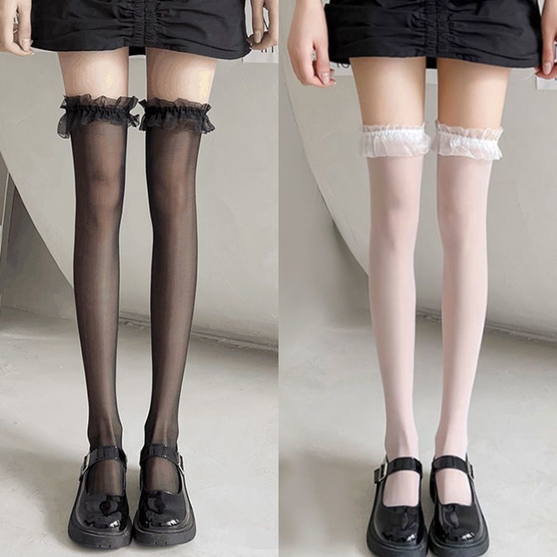 Solid Color Sexy Stockings Sexy Fishnet Stockings Bow Black Stockings Women Summer Thin Stockings Lace Over The Knee Socks display picture 14