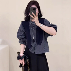 韩系高级感披肩格子衬衫女2025秋季新款宽松显瘦小个子百搭上衣潮