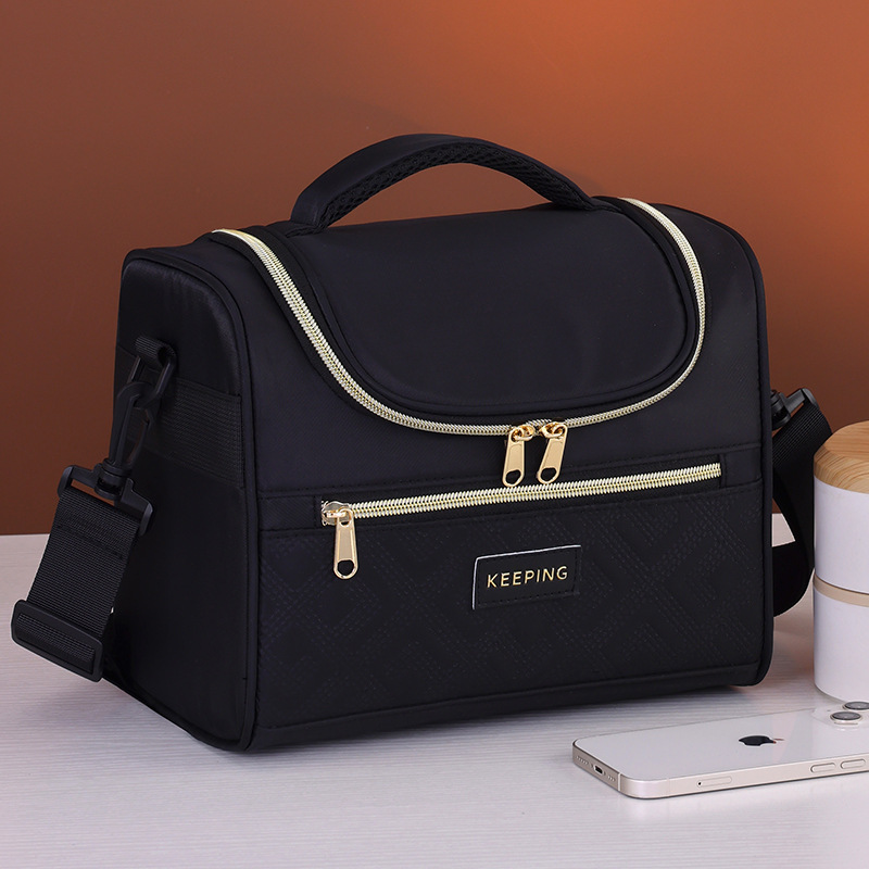 Puede llevar hombro/puede poner caja de almuerzo paraguas/picnic disponible-negro grande engrosado