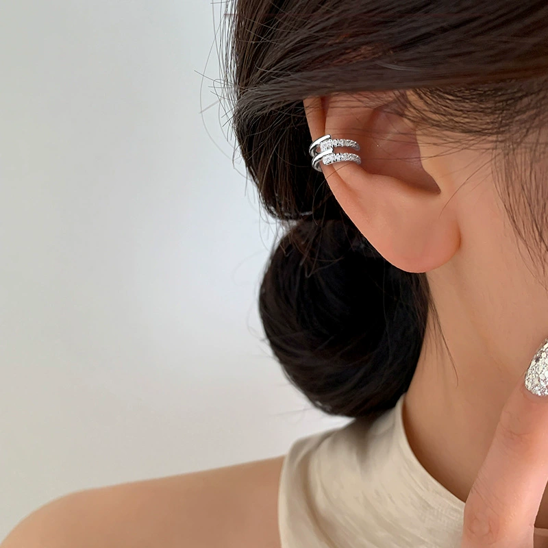 Zirconium Ear Cuff Clip (No Piercing), Copper with 3A Zircon Accents, 12 mm, French Style