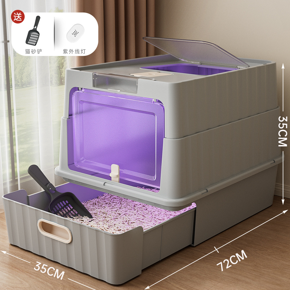Super gran anti-spillado lavabo de arena para gatos totalmente cerrado tipo cajón plegable inodoro para gatos lámpara esterilizante ultravioleta artículos para mascotas