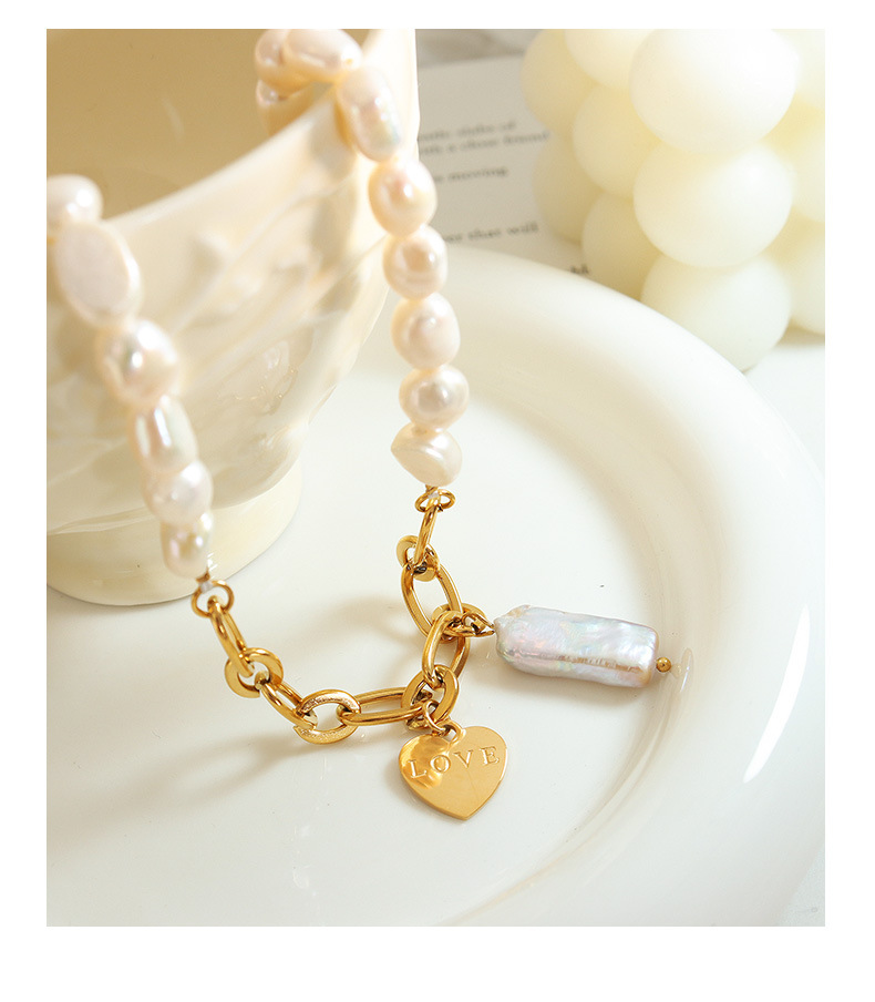 Fashion Heart Shape Titanium Steel Pendant Necklace Pearl Plating Stainless Steel Necklaces 1 Piece