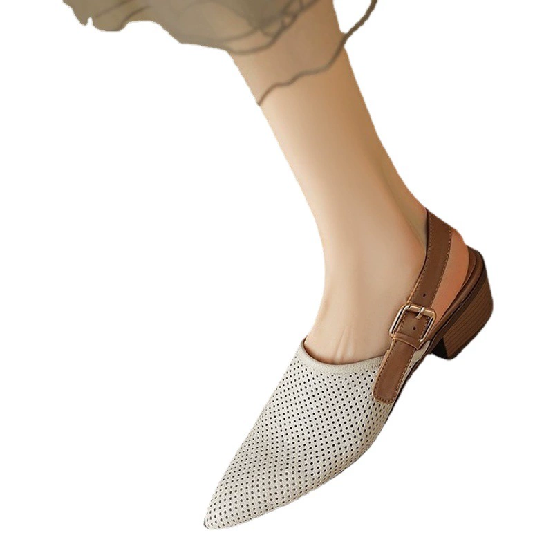 2023 летние сандалии на массивном каблуке, женские дышащие тканые туфли из ткани Baotou, маленькие женские туфли в стиле Chanel, сетчатые туфли на массивном каблуке с острым носком