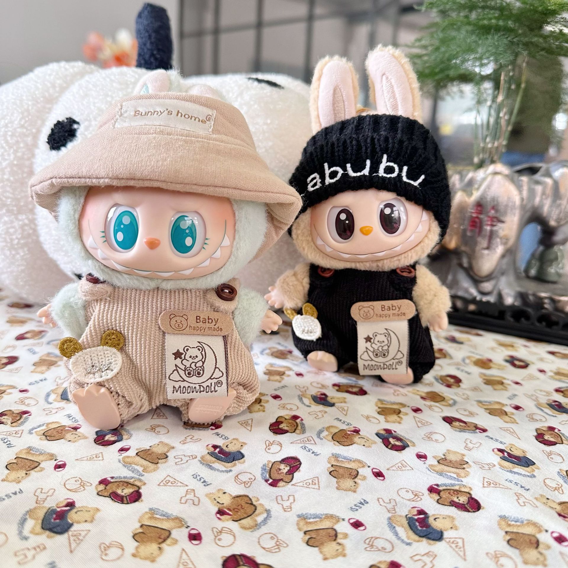 Clothes Only】Hanging Box Blind Box Doll Pull-along Bear Clothes LABUBU wearing overalls with hat