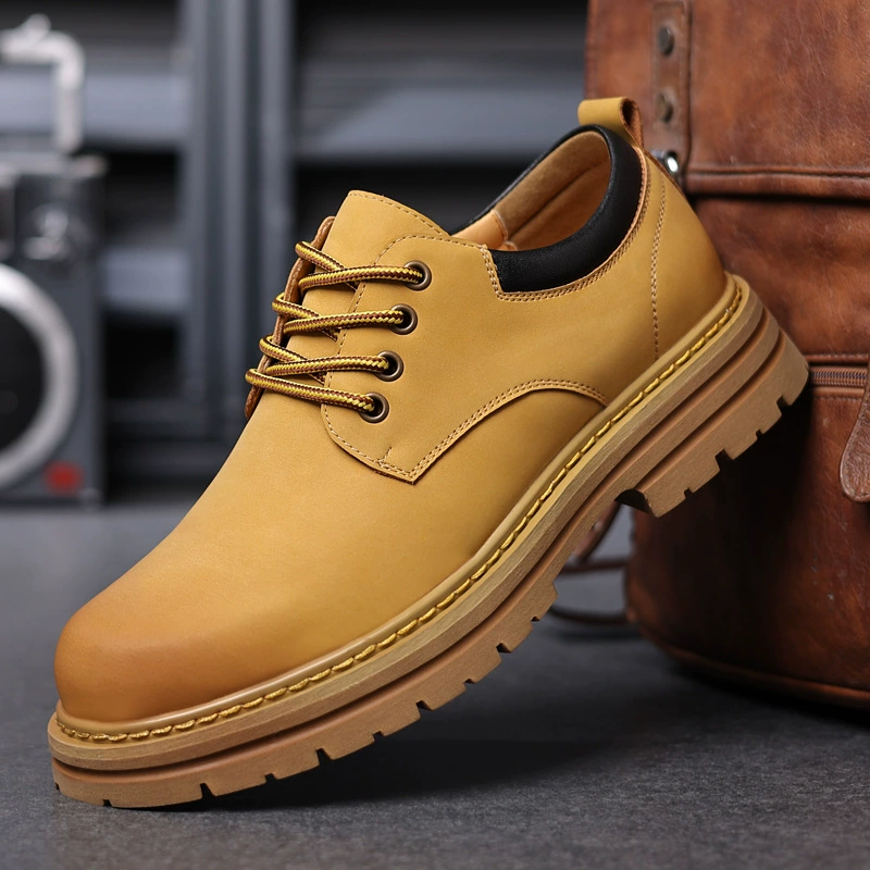 Ботинки-Ревень, мужская обувь, осень 2023, дышащая мужская повседневная кожаная обувь в британском стиле, рабочая одежда, Ботинки Martin с большой головкой и низким верхом