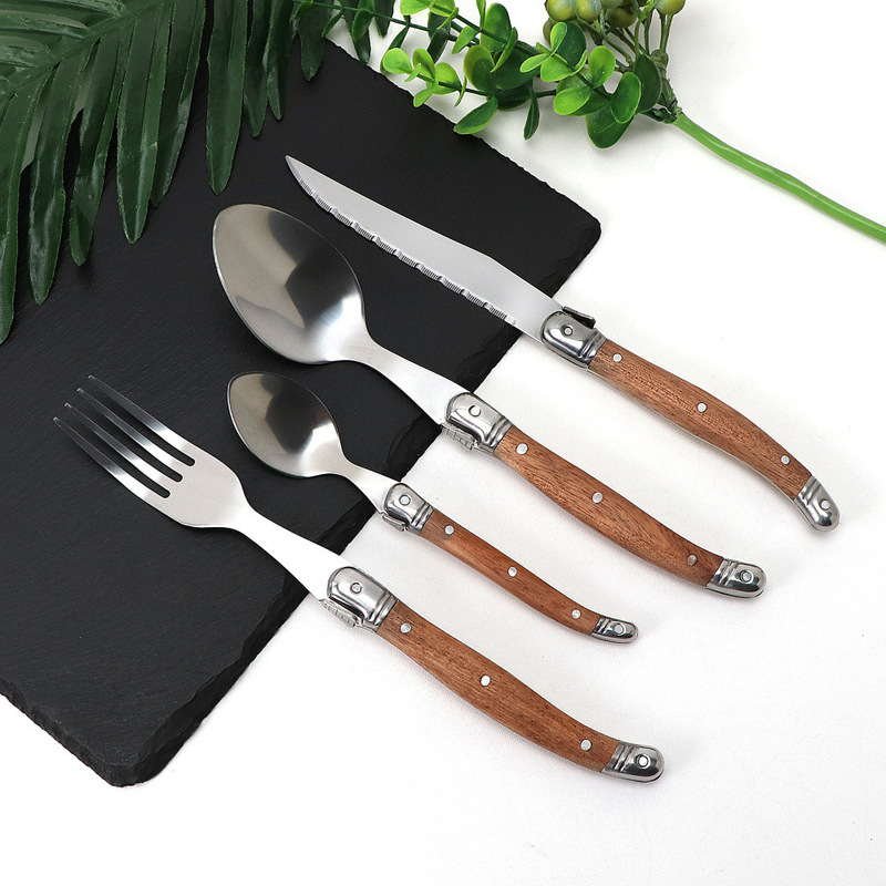 Foreign Trade Sapele Wood Handle Set Stainless Steel Western Cutlery Solid Wood Handle Steak Knife and Fork Daily Use Knife Spoon Fork