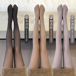 Outer wear fake transparent autumn and winter transparent leggings fleece-lined female stewardess gray one-piece pants light leg artifact thickened pantyhose