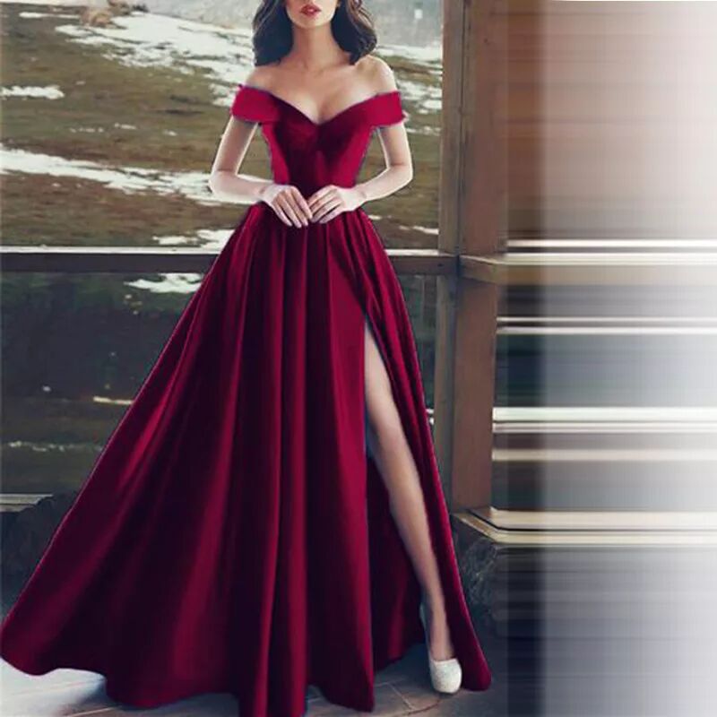 El Comercio exterior europeo y americano Amazon AliExpress desea vestido de noche de las mujeres fuera del hombro francés elegante banquete Vestido de satén