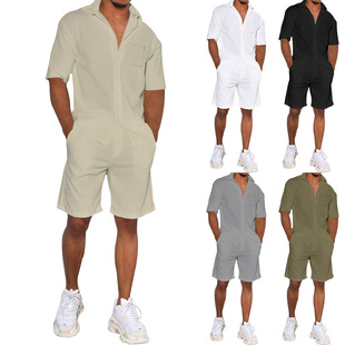 2024 Amazon Cross-border Summer Men's Short-sleeved Suit Lapel Shirt Shorts Casual Suit Men's Two-piece Set