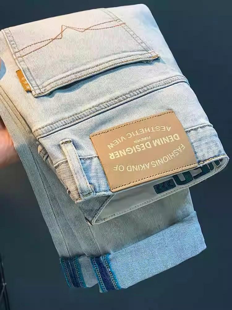High End Men's Stretch Denim Jeans Slim Fit Business Casual Trousers_mkmklike.com