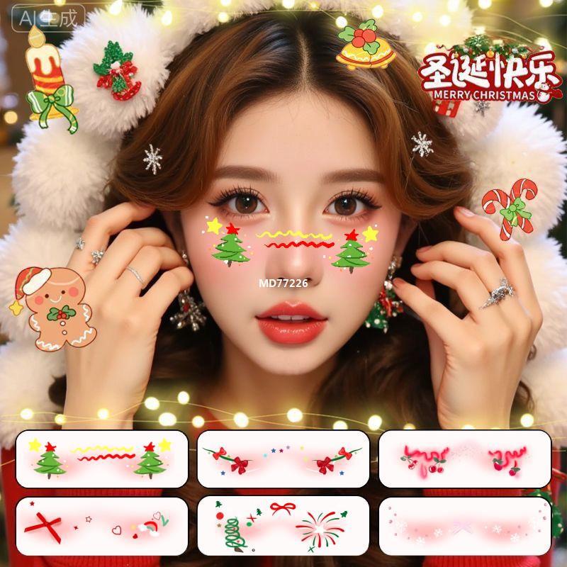 Christmas Face Sweet Girl Glitter Makeup Tattoo Cute Cartoon Christmas Tree Kidsren's Atmosphere Party Face Sticker Snow