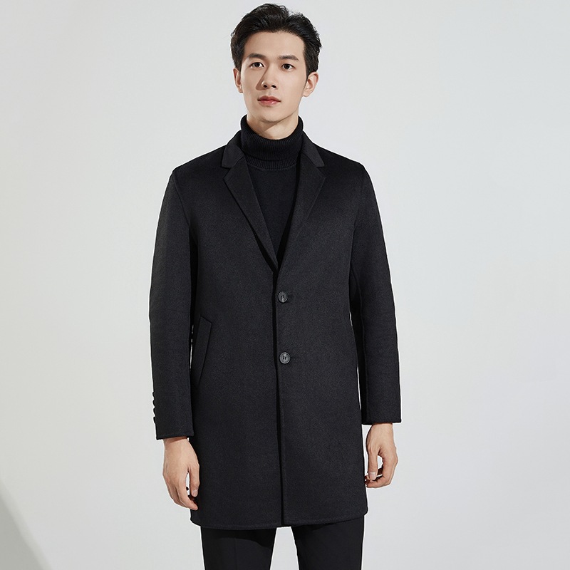 Chaqueta cálida de color sólido de invierno para hombre 100% oveja pura Abrigo de doble cara de cachemira engrosada 2024