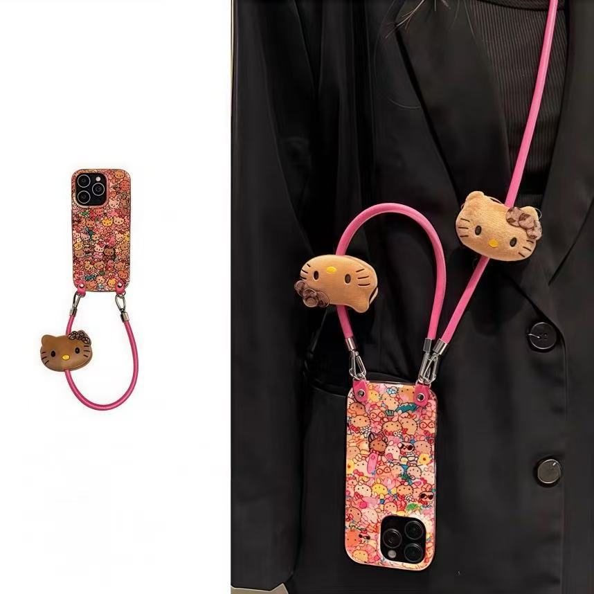 Girl's Instagram Full-Screen Cartoon Black Leather Case Suitable for 17Promax Crossbody Iphone15/14 Apple 16 Phone Case