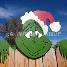 跨境新款圣诞节庭院插牌圣诞老人驯鹿雪人格林奇围栏偷看偷窥装饰
