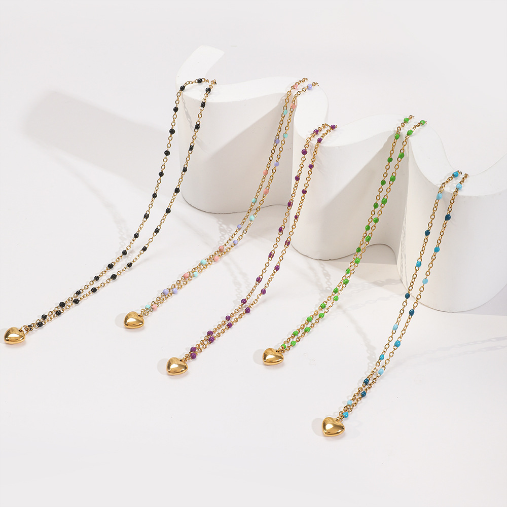 6g Weight Pendant Necklace Classification 1 Piece Quantity Daily, Street Occasion Stainless Steel, Titanium Steel Material Heart Shape Pattern Women's Gender Enamel, Plating Design Simple Style Style Simple Style Heart Shape Stainless Steel Titanium Steel Enamel Plating Pendant Necklace 16