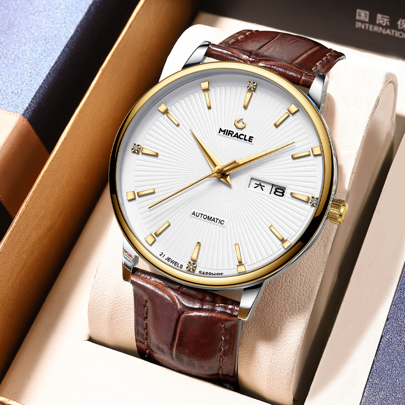 Đồng hồ nam cơ tự động thể thao đa chức năng, dây thép vàng — dải thép vàng 9026