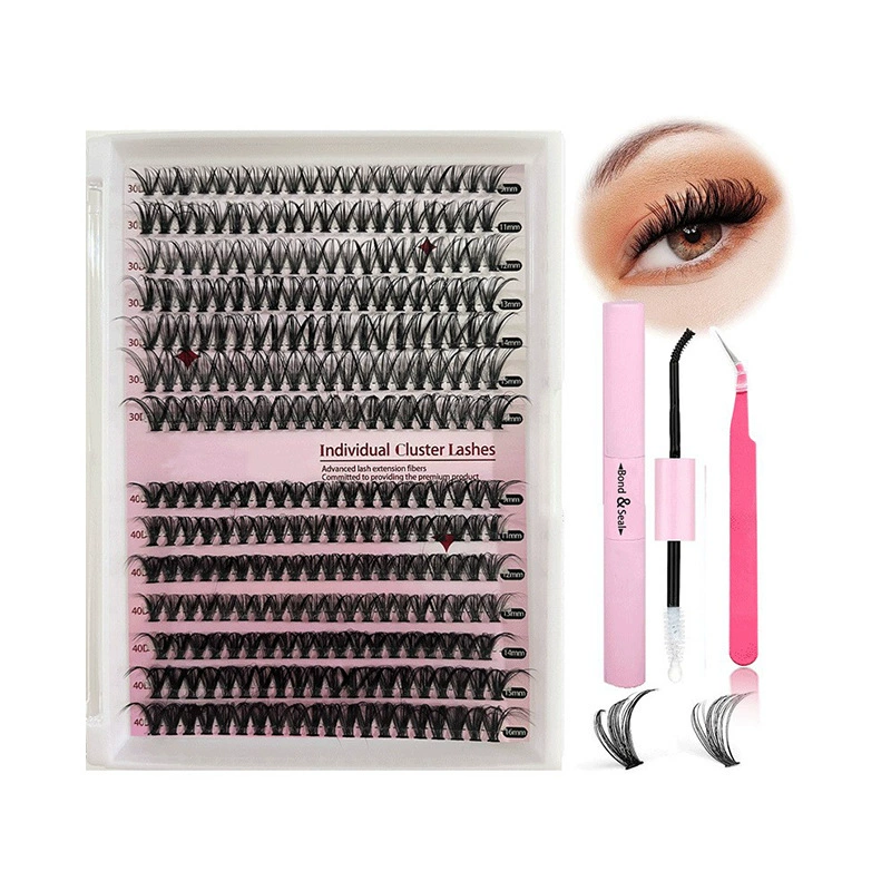 Набор для наращивания ресниц DIY Cluster Lashes, смешанные 30D/40D индивидуальные пучки, 12–14 рядов, пинцет и клей