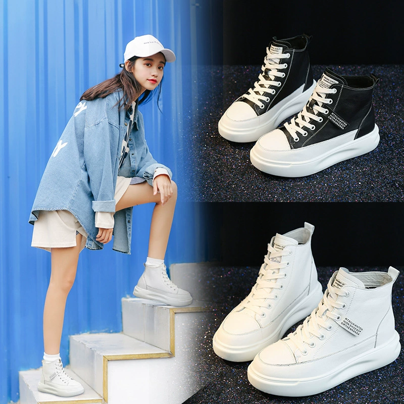 Высокие новые белые туфли для женщин 2025 весна-осень популярный корейский стиль универсальные на толстой подошве однотонные женские повседневные туфли