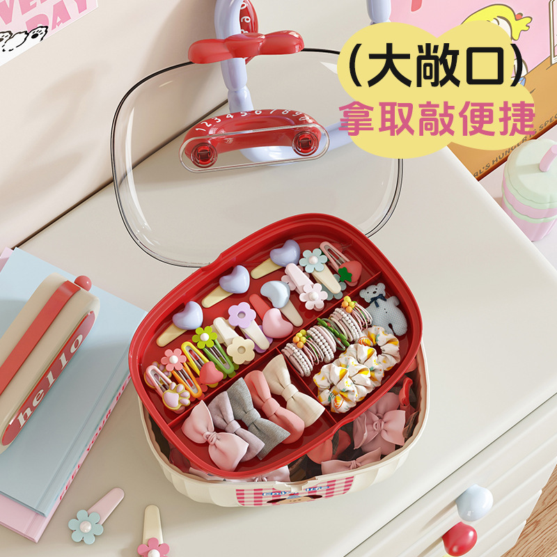 桌面发饰盒儿童卡通双层带分隔大容量发夹首饰多功能手提收纳盒|undefined