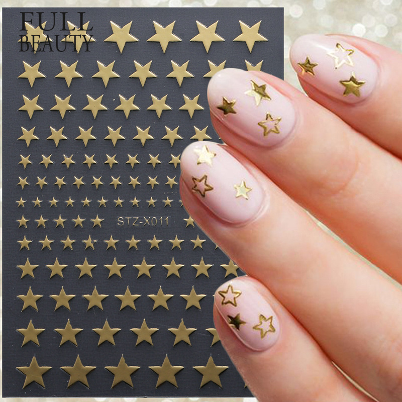 Cross-border Sun Star Moon Nail Art Stickers Hot Chrysanthemum Simple Gold and Silver Star Stars 3D Adhesive Nail Stickers Wholesale